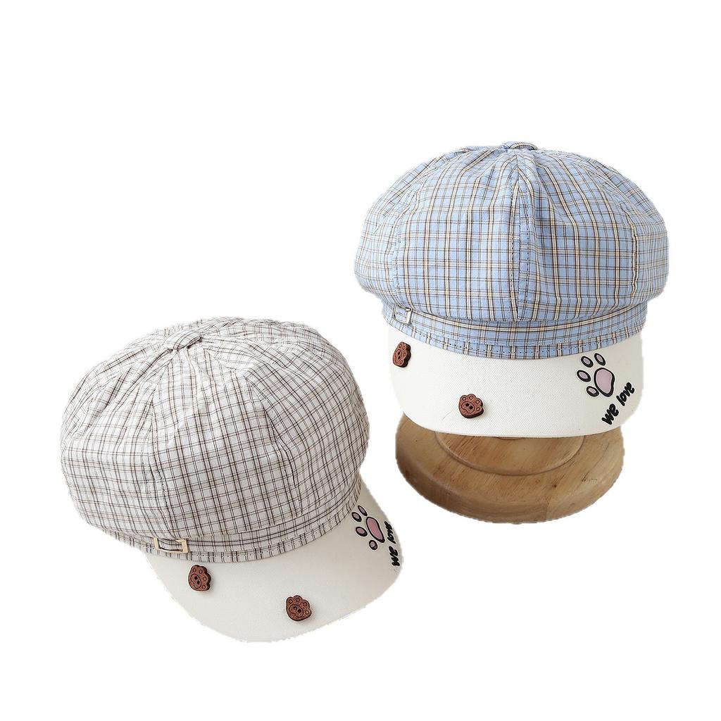 New plaid star anise hat female college student literary retro beret versatile face small puppy feet