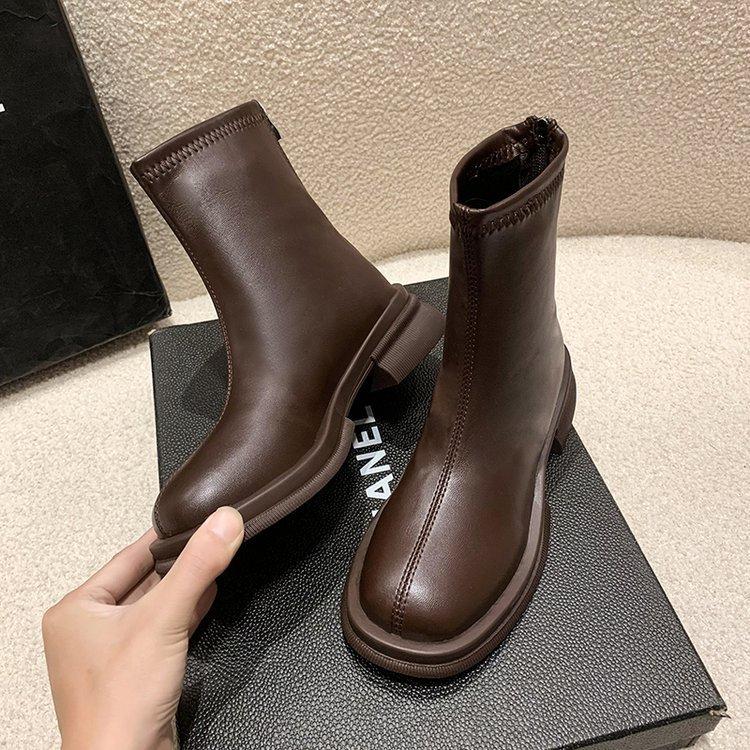 Модные и удобные весенние и осенние одинарные ботинки Ботинки челси Короткие ботинки с толстой подошвой Ботинки Женские эластичные ботинки Короткие ботинки