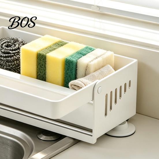 Rust Resistant Sink Rack Storage with Foldable Towel Rack, Durable Carbon Steel Tray, Suction No Drill Organizer Cup Fixation Sloped Drainage