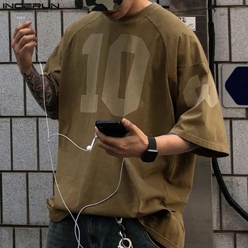 INCERUN Oversized Men O Neck Print Half Sleeve Summer T-Shirts Tops