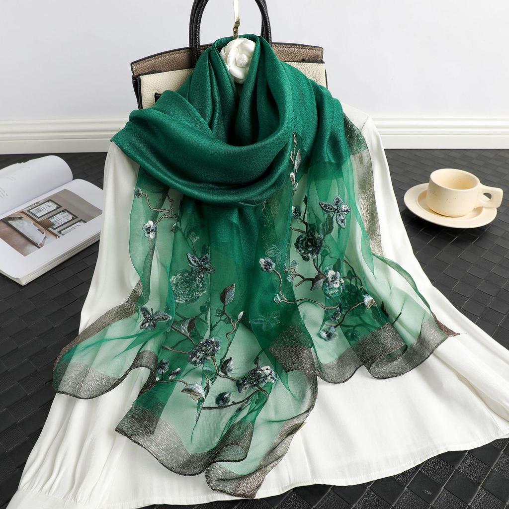 New Hand-Beaded Embroidered Silk Scarf Silk Silk Silk Wool Scarf Rose Embroidered Shawl