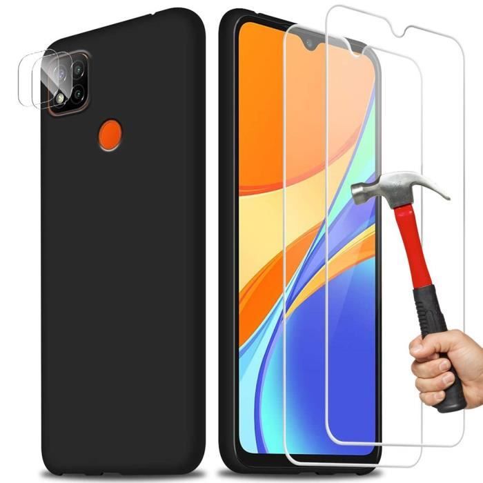 Чехол из силикона - E.F.CONNECTION - для Xiaomi Redmi 9C - Черный силикон - 2 закаленных стекла - 2 защитных стекла для камеры