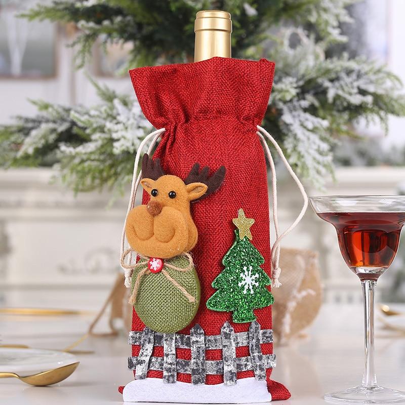 1Pc Christmas Wine Bottle Bag Holiday Santa Claus Champagne Bottle Cover Christmas Table Decorations Home Ornaments