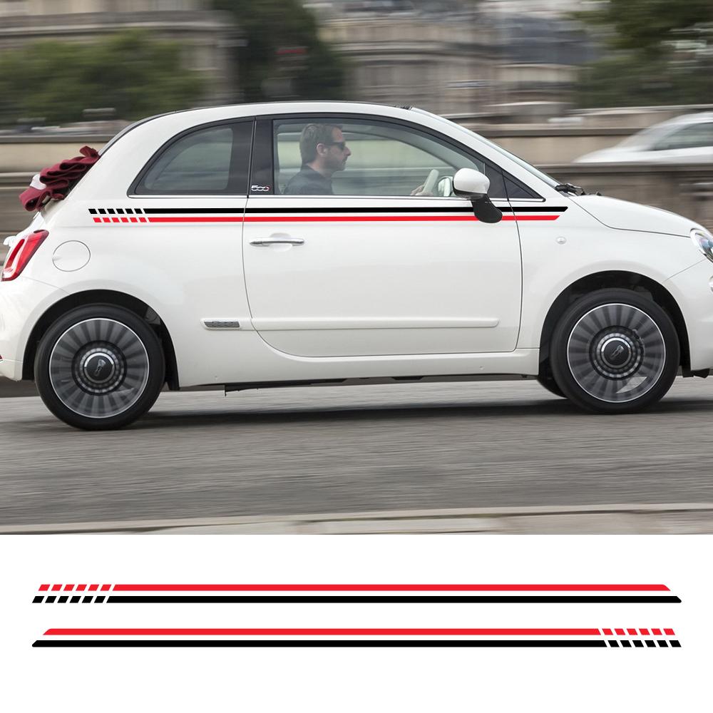 Наклейки на поясную линию автомобиля для Fiat 500 Abarth, Аксессуары для тюнинга, Виниловая пленка, Автомобильный DIY стайлинг, Длинные боковые полосы, Наклейки, Декор