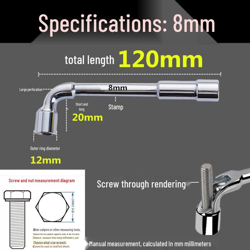 Г-образный торцевой ключ с проходным отверстием, шестигранный 6-22 мм, с крюком и коленчатой конструкцией.