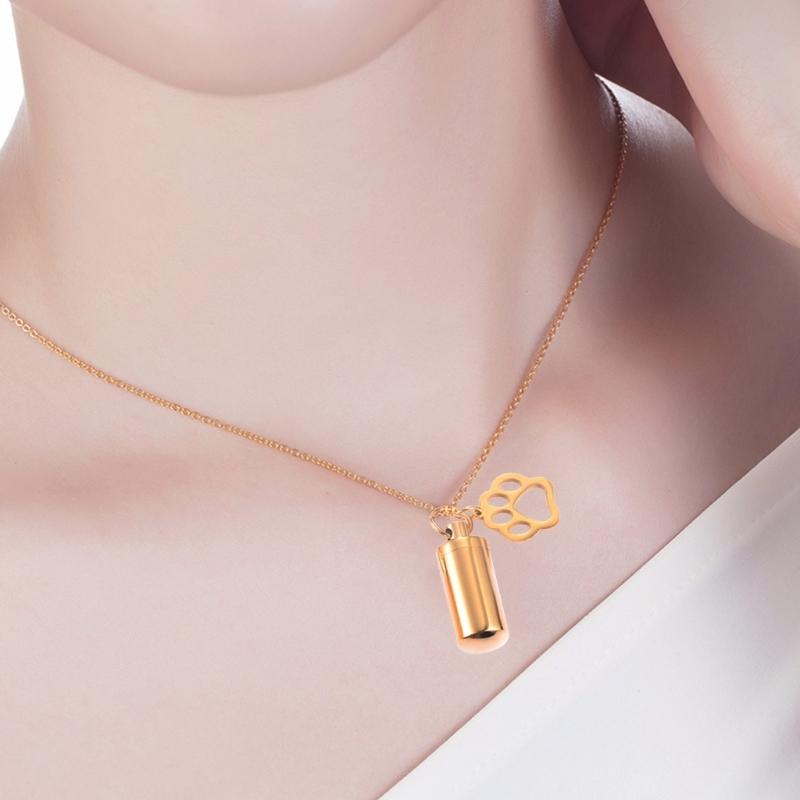 Memorial Dog Urns Necklace Pet Cremation Urn Pendant Cat Urn Necklace with Hollowout Paw Pet Memory Keepsakes Urn Holder