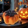 Halloween Pumpkin Ornament Flannel Pumpkin Table Centerpiece Gothic Pumpkin Decoration with Spider for Mantel Dining Table