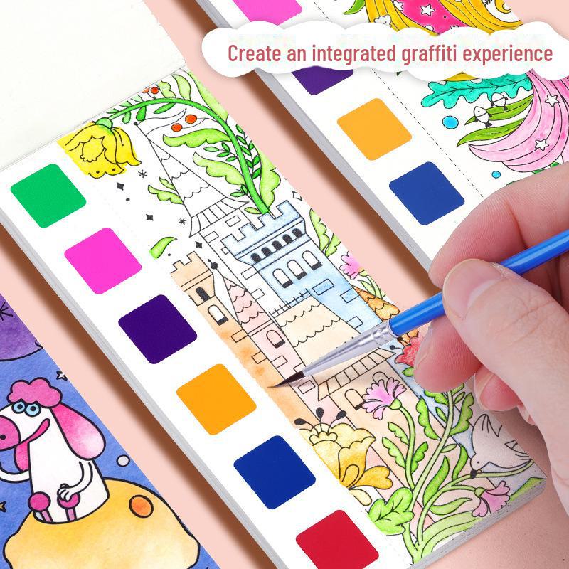 Portable Watercolor Graffiti Coloring Book for Kids: Kindergarten Painting Book with Dip-in-water Pictures