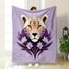 Cheetah Floral Design on Lavender print blanket soft and cozy perfect for the living room bed sofa or a nap,gift