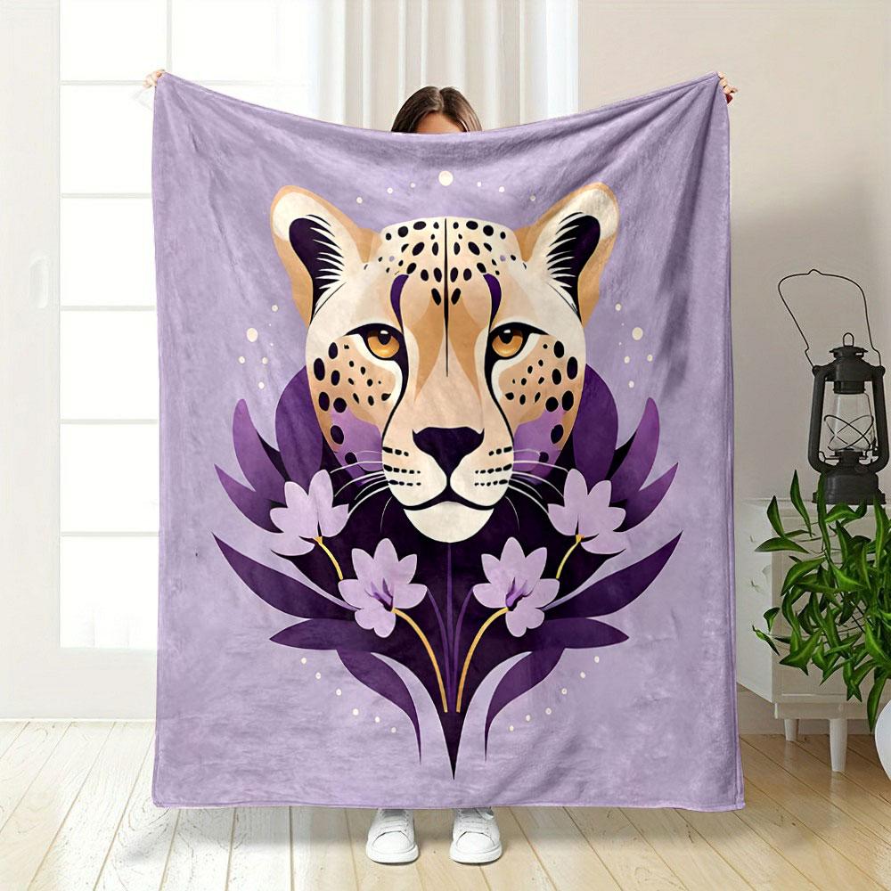 Cheetah Floral Design on Lavender print blanket soft and cozy perfect for the living room bed sofa or a nap,gift