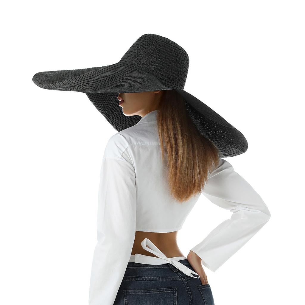 Женская шляпа от солнца с широкой оправой, летняя шляпа, складная пляжная шляпа с рулонами, женская летняя однотонная шляпа от солнца на Гавайях с широкой каймой