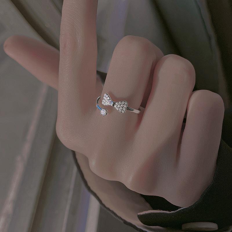 Princess On The Run Flash Diamond Bow Open Ring Female Sweet Personality Open Index Finger Ring