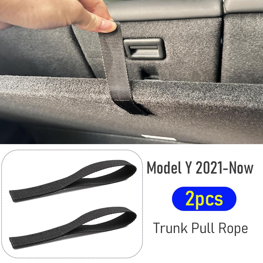 Rear Trunk Rope DrawString For Tesla Model Y 2021-2026 Open Tail Box Cover Handle Pull Strap Car Organizer Accessories Gadgets