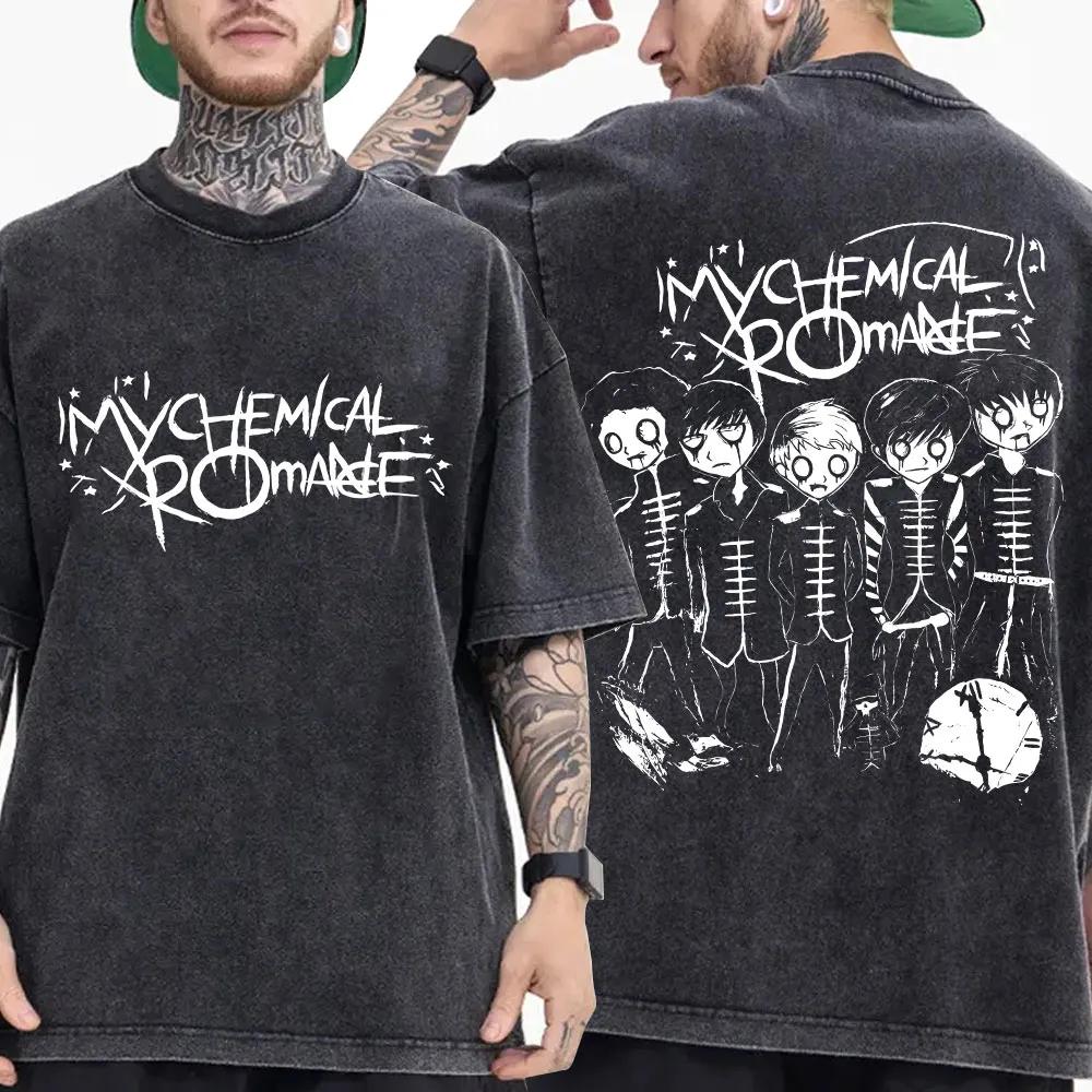 My Chemical Romance Punk Band Vintage Washed T-shirt The Black Parade Is Dead T-shirts Men Women Gothic Cotton Oversized T Shirt13