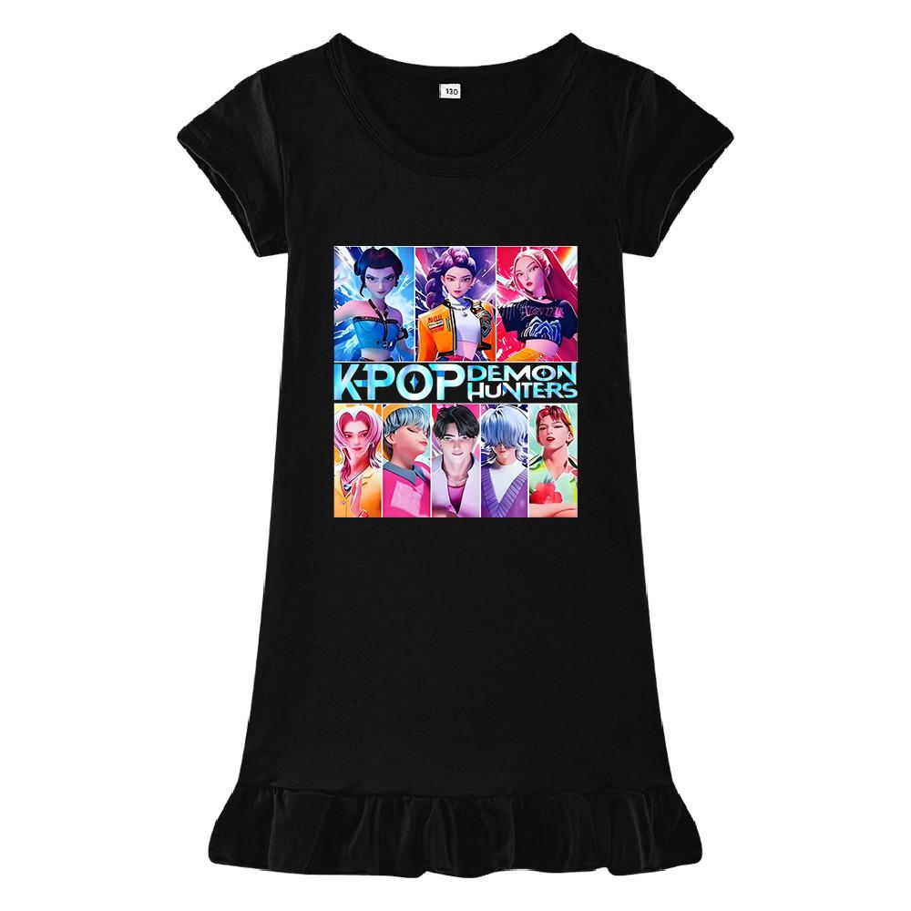 M1230 Kids Girls Sajaboys Kpop Rumi Zoey Mira Print Short Sleeves Ruffle Dress