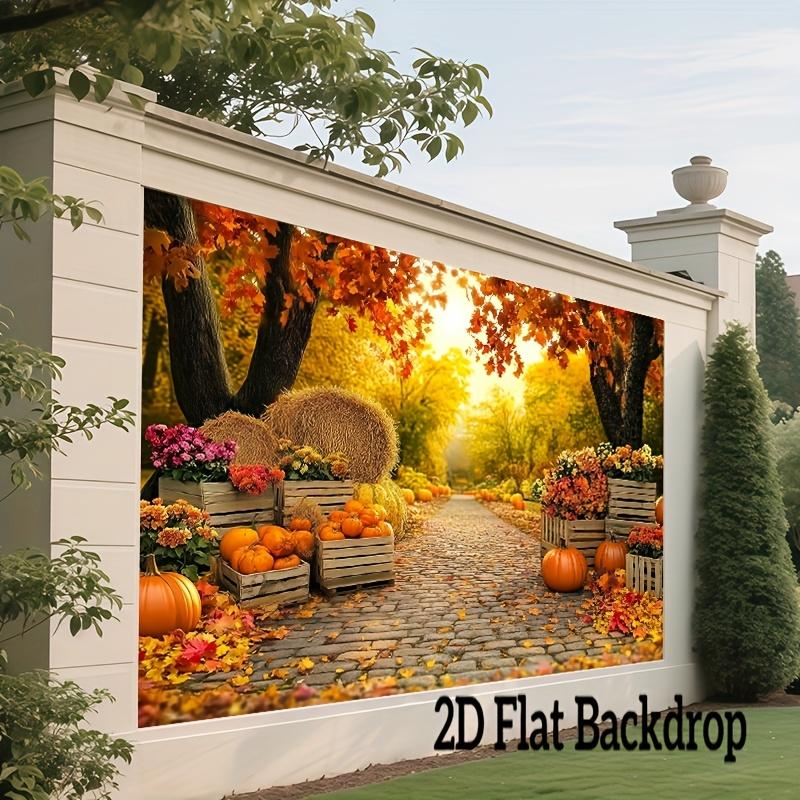 The 2D planar pattern depicts the autumn pumpkins, hay stacks and the vivid leaves on the trees.zyc