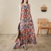 Реальное фото летнее новое богемное длинное платье для полных плюс без рукавов с круглым вырезом с принтом женское
