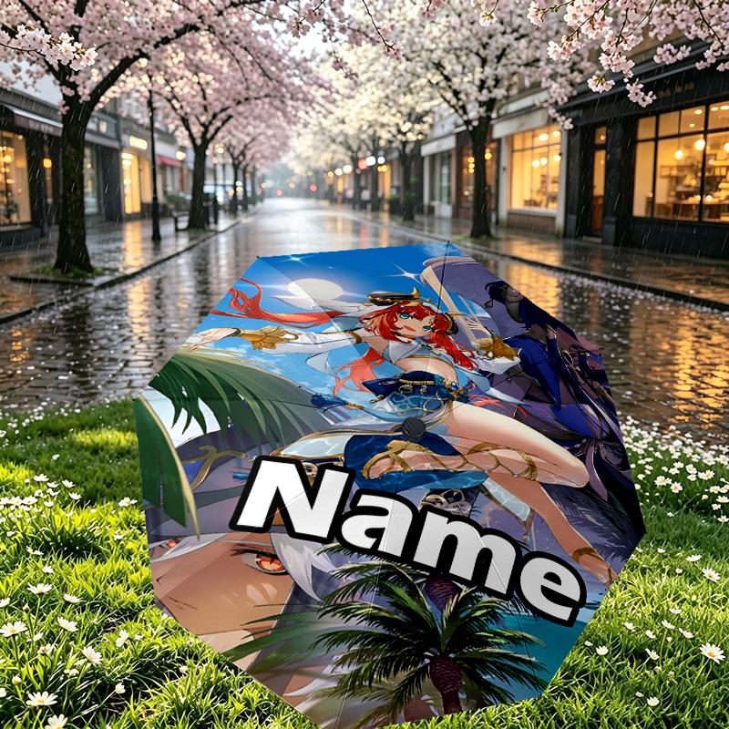 Custom Name Personalized Genshin Impact Print Umbrella, Auto Open Close, 8‑Rib Sturdy Frame, Commute Camping Hiking Use, Birthday Gift
