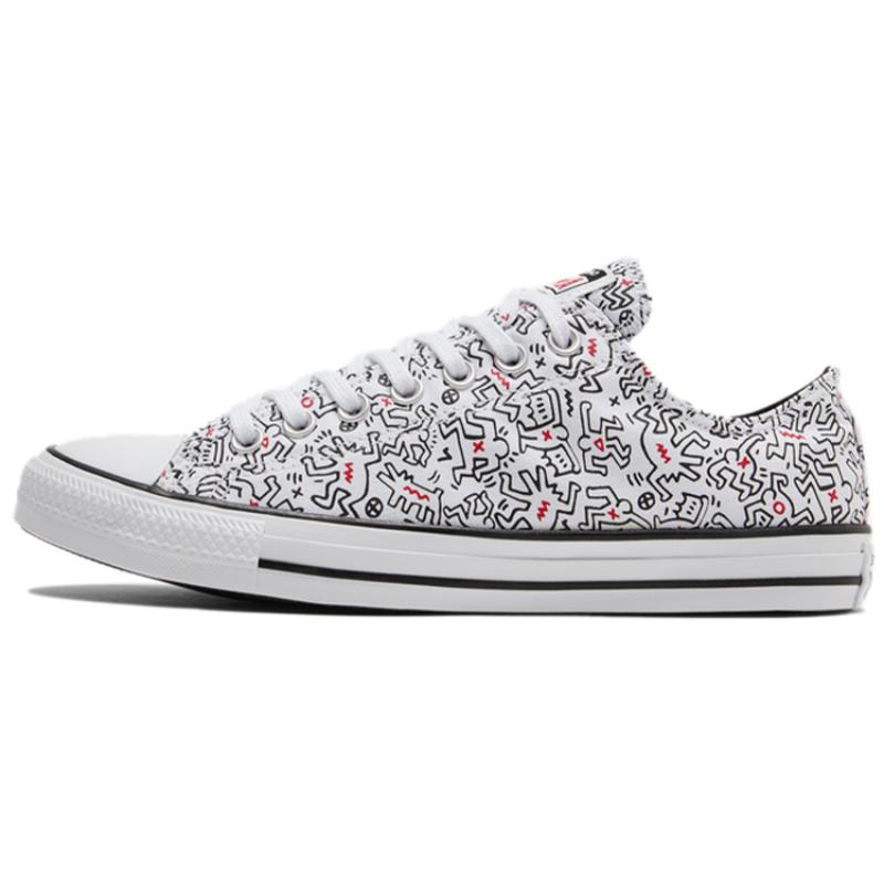 Keith Haring x Converse All Star Модные низкие парусиновые кеды Унисекс Белые и черные