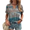 Women New Retro Harajuku Stripe Print V‑Neck Short Sleeve T‑Shirt Streetwear Casual Summer Pullover Top