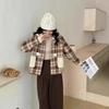 Съемная шляпа клетчатая шерстяная куртка женская короткая осенне-зимняя свободная новая шерстяная куртка клетчатый утолщенный свитер