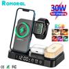 30w Wireless Charger Stand With Rgb Light Alarm Clock For Iphone 14 13 12 Fast Charging Dock Station For Apple Watch 8 7 Airpods
