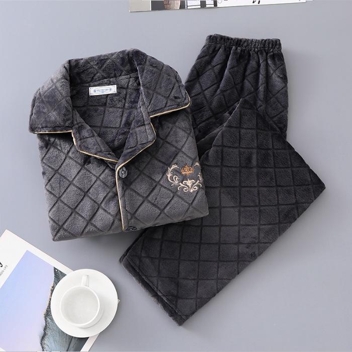 Мужская пижама из кораллового флиса больших размеров: Плотный фланелевый костюм на осень и зиму