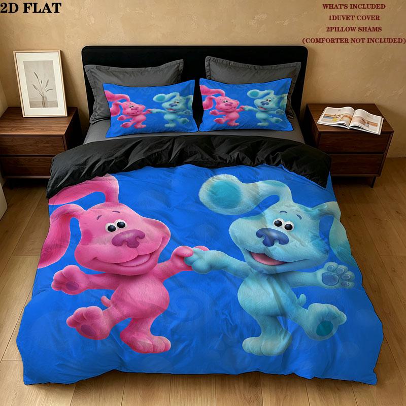 Blue'S Clues Pattern Bedding Quilt Set Quilt Cover Pillowcase Home Birthday Gift(1 * duvet cover + 2 * pillowcase, without core)