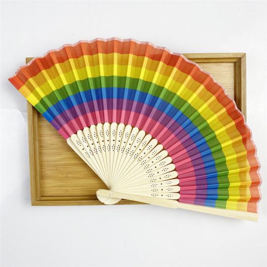 Rainbow Folding Fan Bamboo Ribs Hand Held Fan Portable Summer Fan Decoration Dance Performance Props Party Accessories