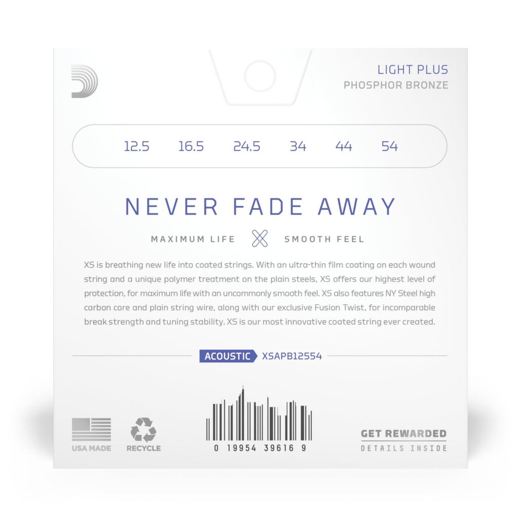 Acoustic Guitar Strings XS Coated Strings Phosphor Bronze XSAPB12554 D'Addario Light+ .0125-.054 []