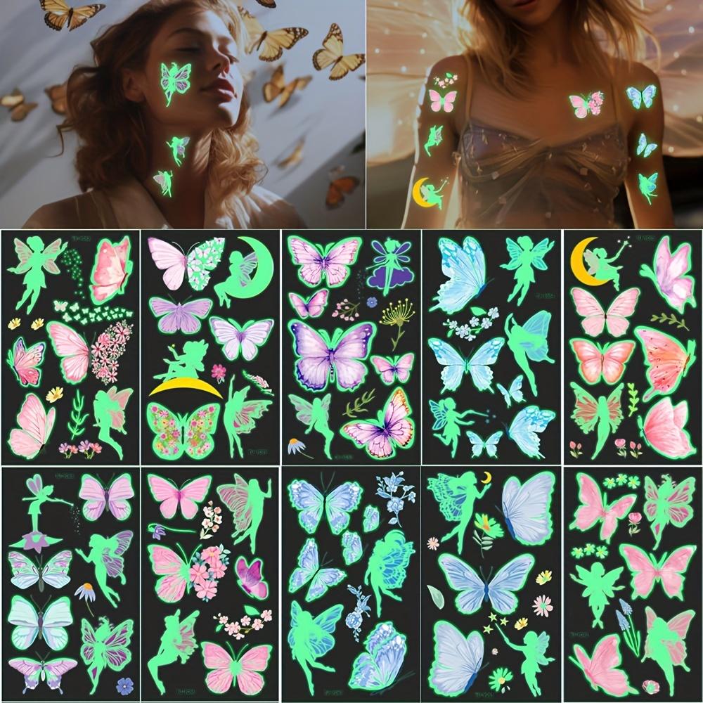10Pcs/set Luminous Tattoo Stickers Temporary Colorful Butterfly Cute Tattoo Stickers Children's Body Fake Tattoo