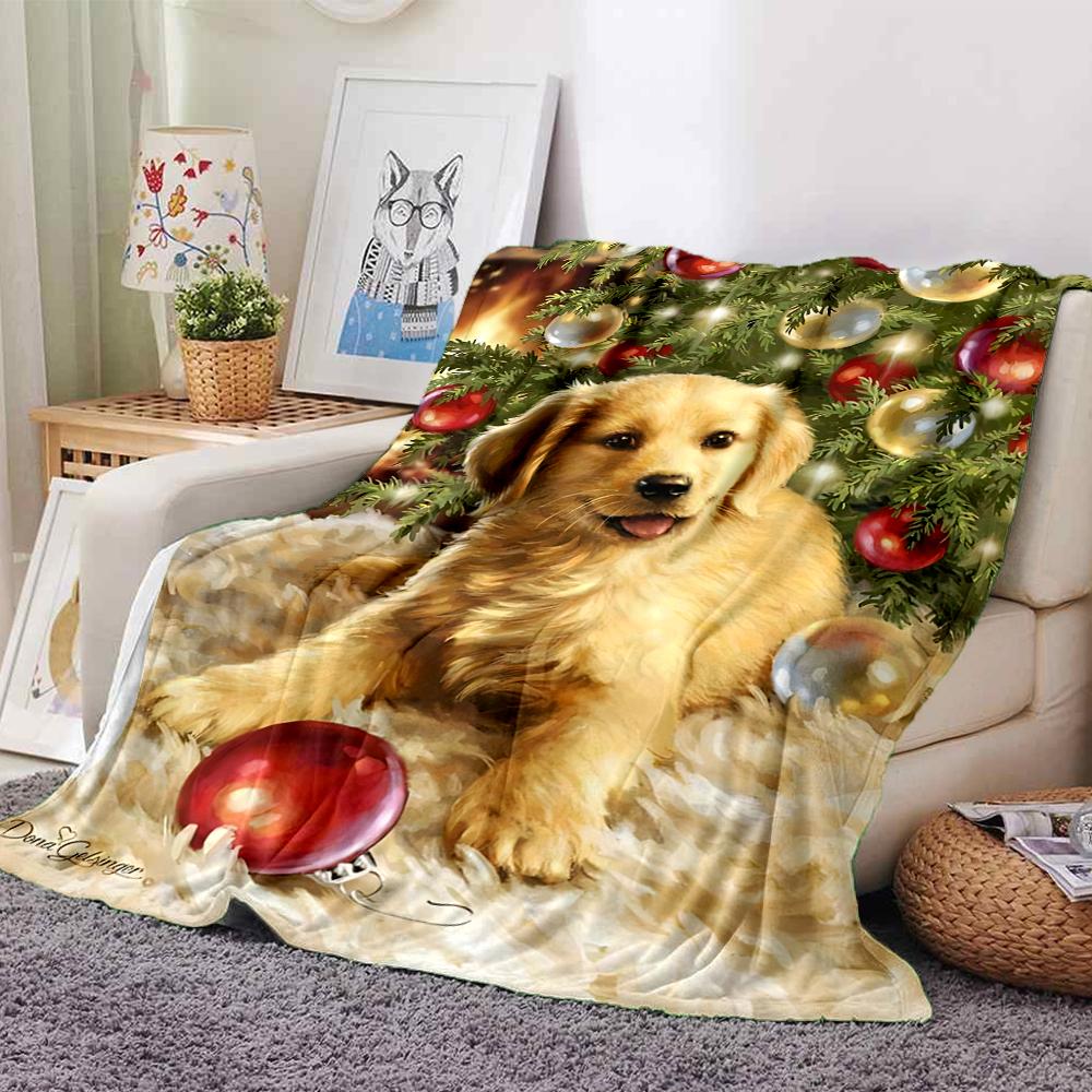 Golden Retriever Christmas Blanket Soft Throw Blanket For Home Bedroom Bed Sofa Travel Office Solid Christmas Blanket