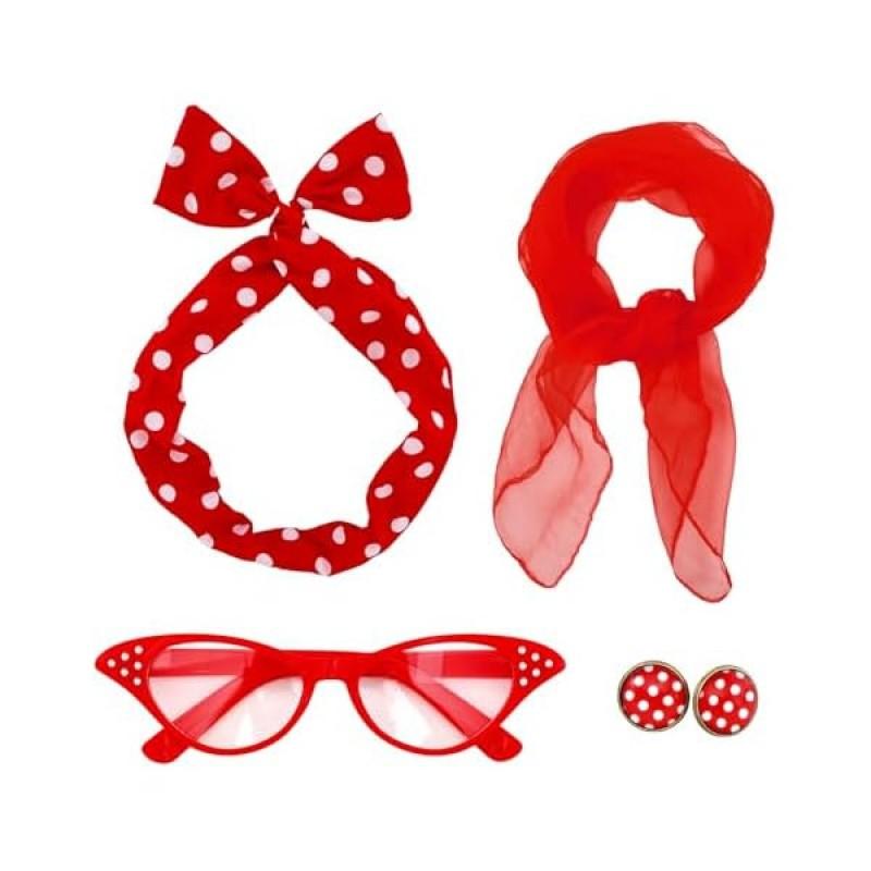 Vintage 1950s Costume Set Polka Dot Earrings Headband Glasses Party Cosplay