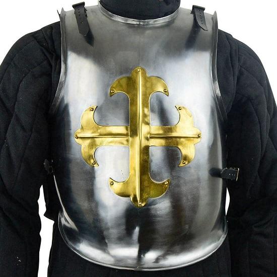Medieval Templar Steel Breastplate with Cross and Cuirass