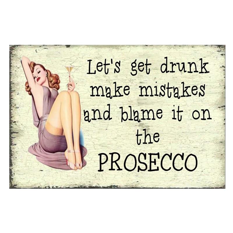 Prosecco Vintage Poster Cocktails Metal Tin Signs Pub Bar Decoration Prosecco Princess Wall Art Decor