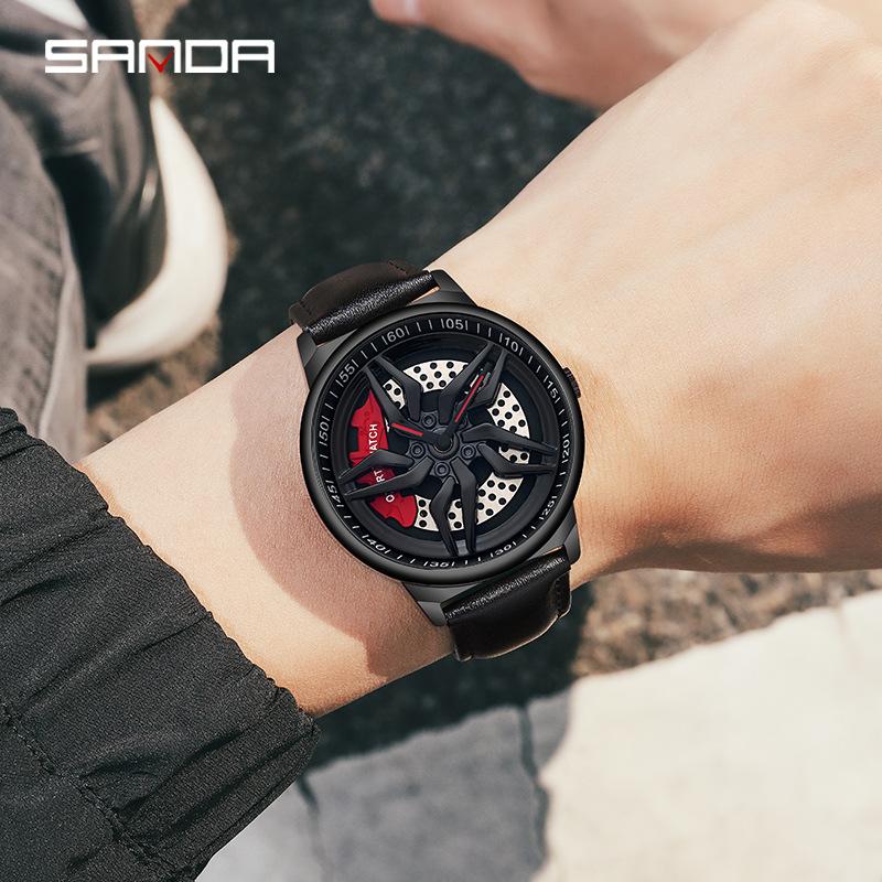 SANDA 1062 Продажа Модные Модные Мужские Часы Уникальный Вращающийся Циферблат Кварцевые Часы Подарок 360° Вращающийся Циферблат Relogio Masculino