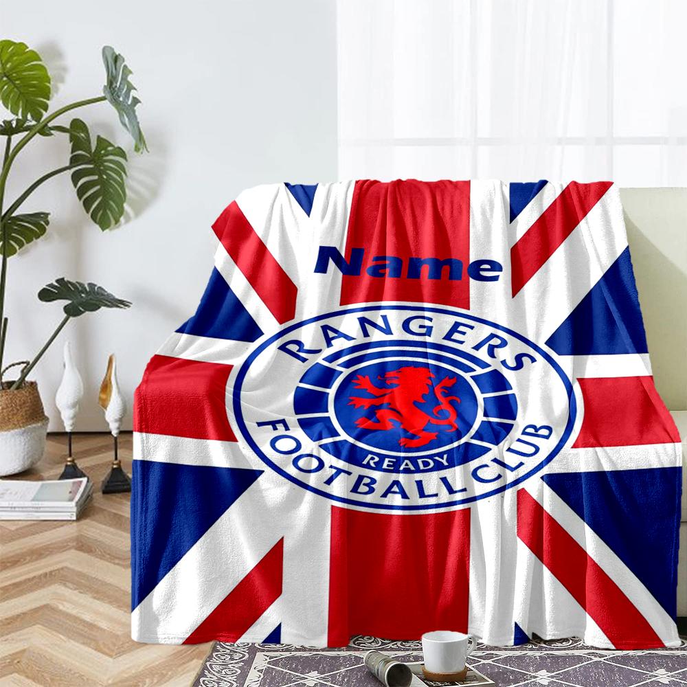Custom Name Rangers F.C Theme Printed Blanket - Perfect for Couch, Bed, Travel & Outdoor Use | Machine Washable, Cozy & Durable.