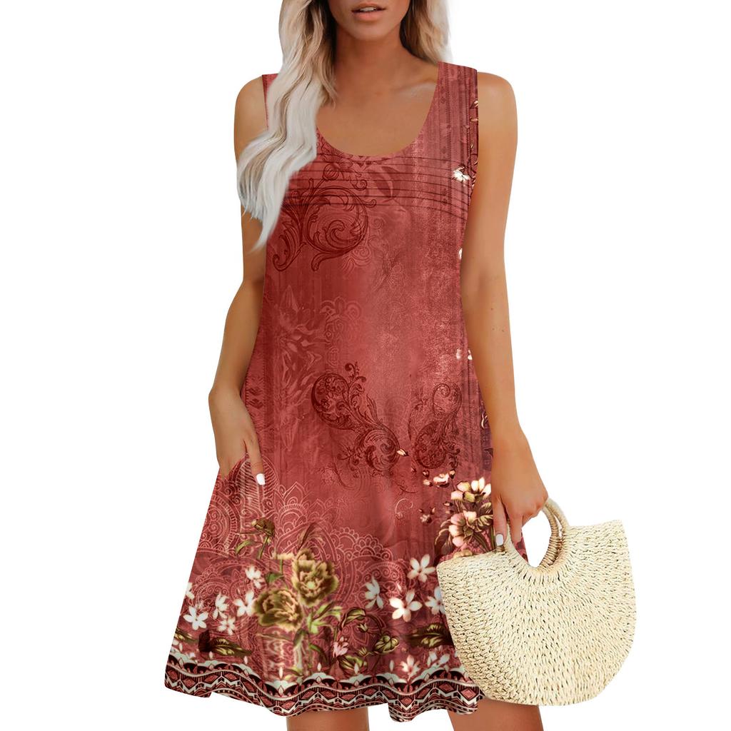 Womens Summer Dresses Loose U Neck Sleeveless Sundresses Dress With Pockets
