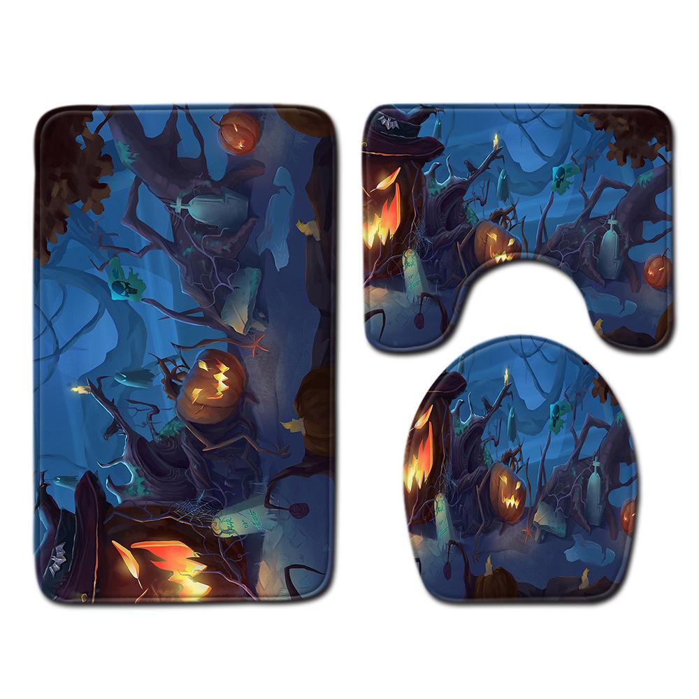 Хэллоуин Занавеска для душа Коврик для пола Комбинация Набор из четырех предметов Ванная комната Туалет Ковер Душевая комната Коврик для ног