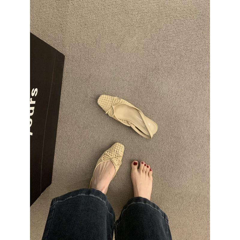 Ретро нишевая плетеная сумка на толстом каблуке, сандалии с открытым носком, женская обувь 2025, новая летняя черная дышащая обувь на квадратном каблуке