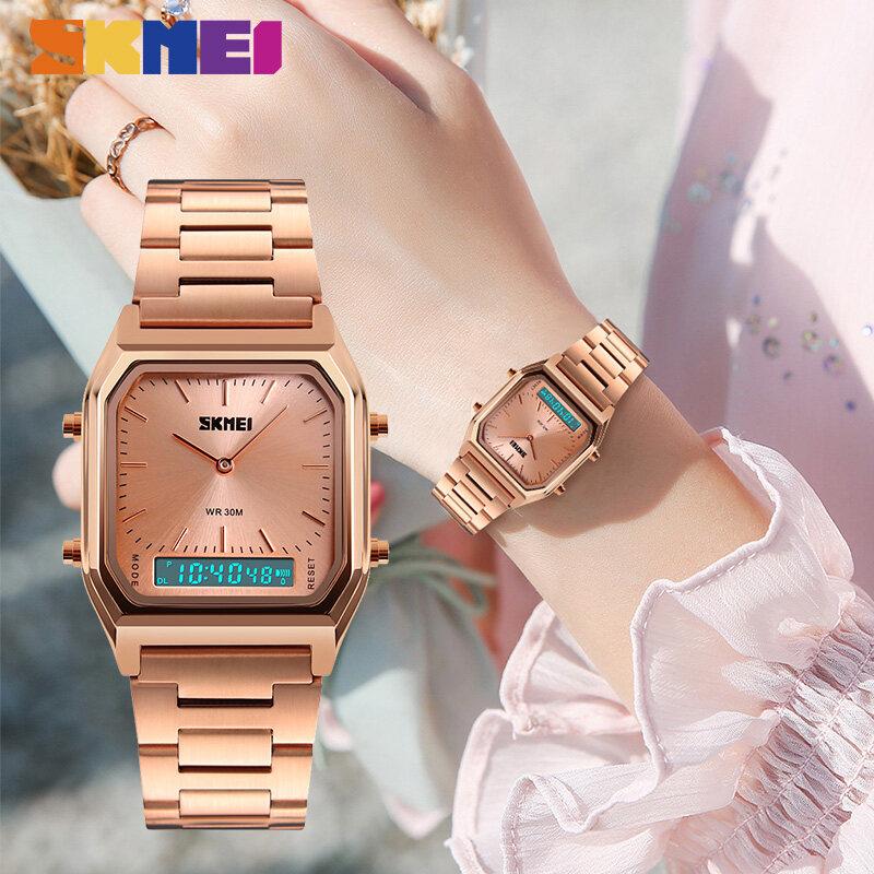 Skmei Женские цифровые часы Водонепроницаемые из нержавеющей стали Простые элегантные наручные часы для женщин мужчин 1220