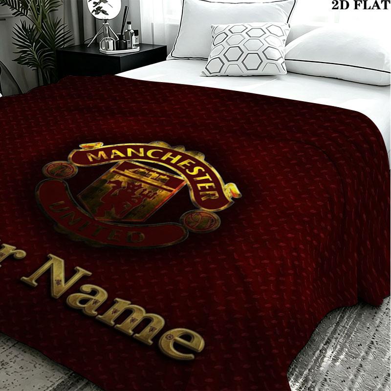 1 шт. Фланелевое одеяло с узором и возможностью кастомизации имени Manchester United F. Подходит для всех сезонов. Для домашнего декора. Тепло и уют. Подарки. Праздничный подарок.