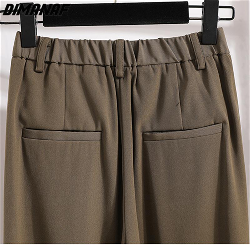 DIMANAF 2023 Большие размеры Длинные брюки Женские эластичные свободные винтажные однотонные хлопковые свободные длинные брюки с высокой талией Повседневные женские базовые большие брюки