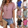 Spring Summer V-neck Button Solid Color Polka Dot Loose Short Sleeved T-shirt for Women Shirt