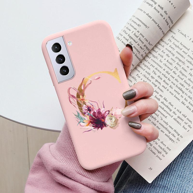 For Samsung Galaxy S21 S21 FE Case S21 Plus Flower Gold Letter A Z Soft Silicone Phone Cover For Samsung S21 Ultra Bumper S21+