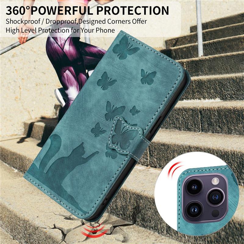 Чехол-кошелек с милым мультяшным котом и бабочкой для Samsung Xiaomi iPhone OPPO, слоты для карт, магнитная откидная крышка из искусственной кожи с подставкой