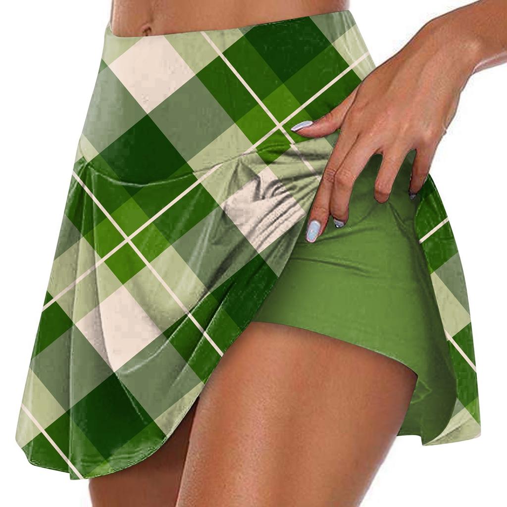 Женская спортивная эластичная теннисная юбка с принтом и высокой талией, плиссированные двухслойные леггинсы, короткая юбка