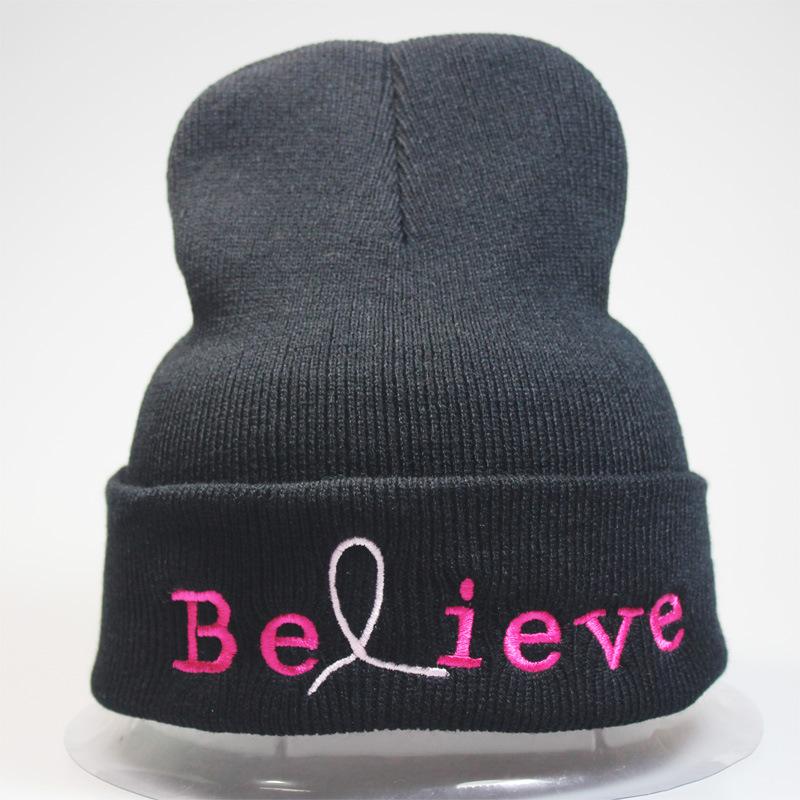 New European and American women's fashion HOPE BELIEVE Letter Embroidery Autumn/Winter Knit Beanie Pullover Hat
