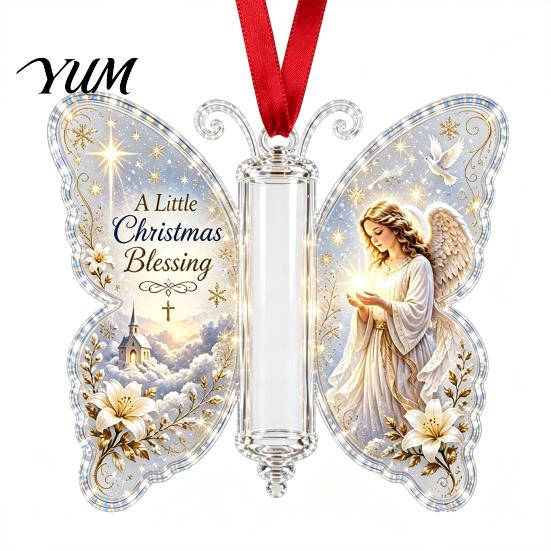 Decorative Hanging Money Gift Christmas Holder Ornament, Acrylic Cash Decor with Vintage Idea for Friends Butterfly Print, Holiday Party Supplies And