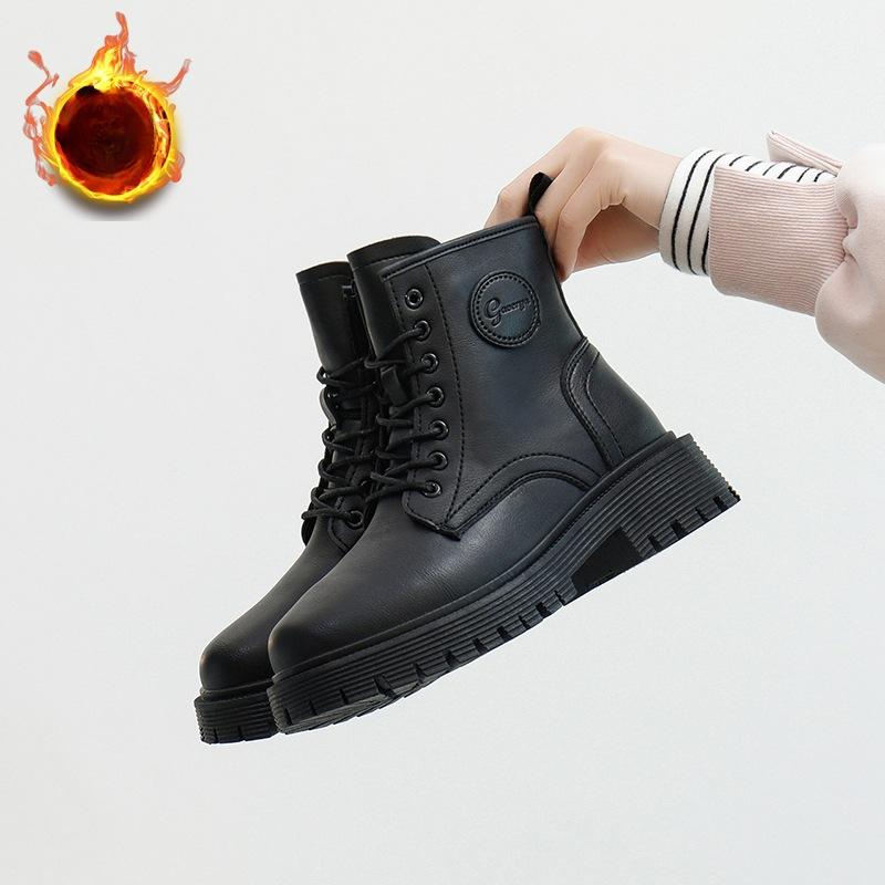 Women's Winter Warm Snow Boots Lug Sole Faux Fur Lining Lace-Up Ankle Booties Shoes for Women Non-Slip Chunky Platform Walking Short Combat Boots